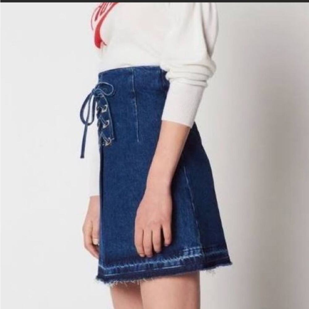 Sandro Eunice lace up Denim skirt Sz 4/6 - Picture 2 of 9